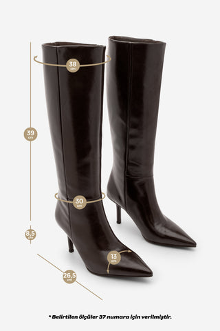 Kadın Fermuarsız Topuklu Çizme Gasev - Kahve