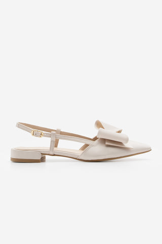 Kadın Sivri Burun Fiyonklu Babet Monvi - Bej Saten