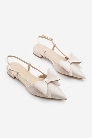 Kadın Sivri Burun Fiyonklu Babet Monvi - Bej Saten