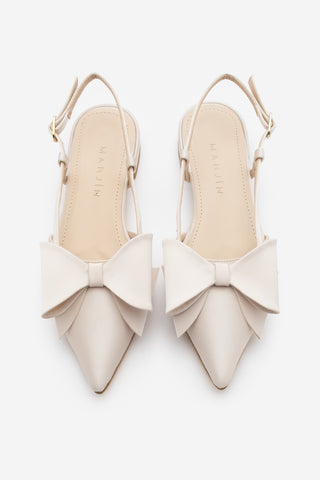 Kadın Sivri Burun Fiyonklu Babet Monvi - Bej Saten