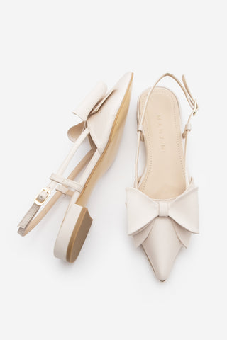 Kadın Sivri Burun Fiyonklu Babet Monvi - Bej Saten