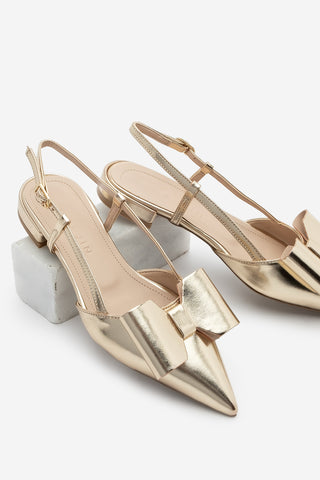 Kadın Sivri Burun Fiyonklu Babet Tolze - Altın