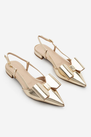 Kadın Sivri Burun Fiyonklu Babet Tolze - Altın