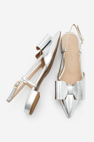 Kadın Sivri Burun Fiyonklu Babet Tolze - Gümüş