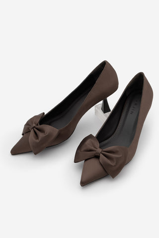 Kadın Stiletto Topuklu Ayakkabı Esilas - Kahve Saten