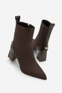 Kadın Sivri Burun Topuklu Bot Esvon - Kahve Süet