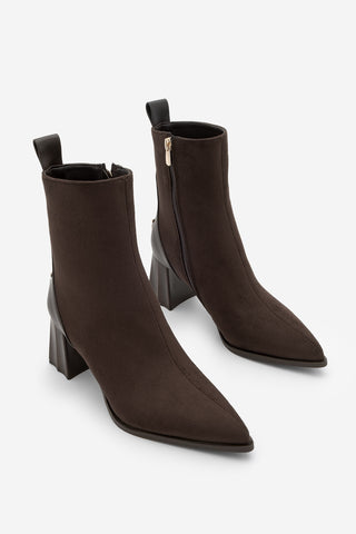 Kadın Sivri Burun Topuklu Bot Esvon - Kahve Süet