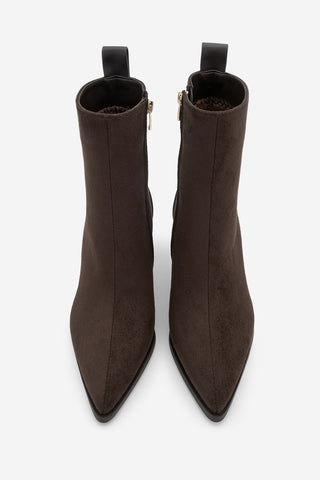 Kadın Sivri Burun Topuklu Bot Esvon - Kahve Süet