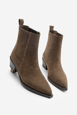 Kadın Sivri Burun Günlük Topuklu Bot Losya - Kahve Süet