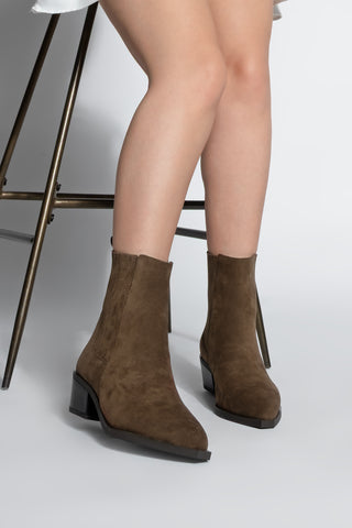 Kadın Sivri Burun Günlük Topuklu Bot Losya - Kahve Süet