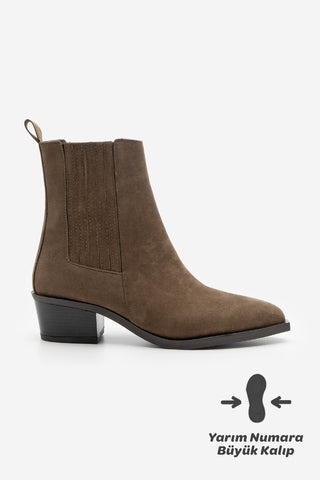 Kadın Sivri Burun Günlük Topuklu Bot Losya - Kahve Süet