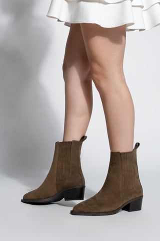 Kadın Sivri Burun Günlük Topuklu Bot Losya - Kahve Süet