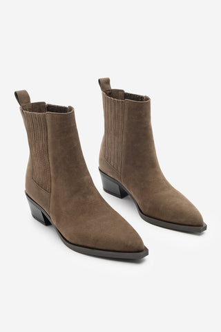 Kadın Sivri Burun Günlük Topuklu Bot Losya - Kahve Süet