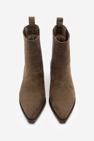 Kadın Sivri Burun Günlük Topuklu Bot Losya - Kahve Süet