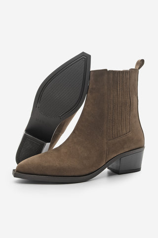 Kadın Sivri Burun Günlük Topuklu Bot Losya - Kahve Süet