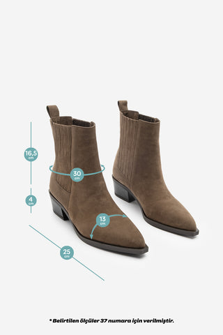 Kadın Sivri Burun Günlük Topuklu Bot Losya - Kahve Süet