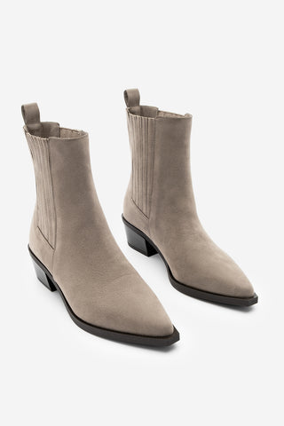 Kadın Sivri Burun Günlük Topuklu Bot Losya - Vizon Süet