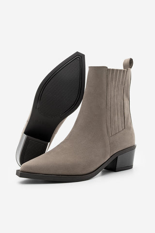 Kadın Sivri Burun Günlük Topuklu Bot Losya - Vizon Süet