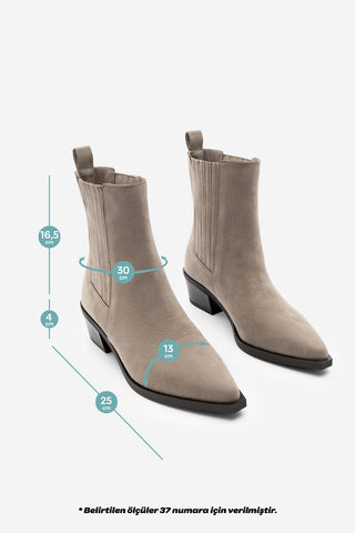 Kadın Sivri Burun Günlük Topuklu Bot Losya - Vizon Süet