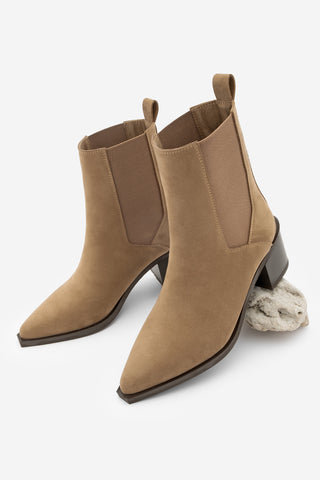 Kadın Sivri Burun Topuklu Bot Ropes - Taba Süet