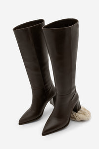 Kadın Fermuarsız Topuklu Çizme Runava - Kahve