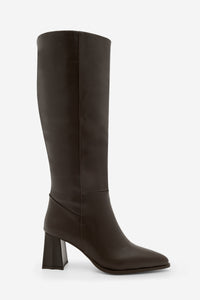 Kadın Fermuarsız Topuklu Çizme Runava - Kahve