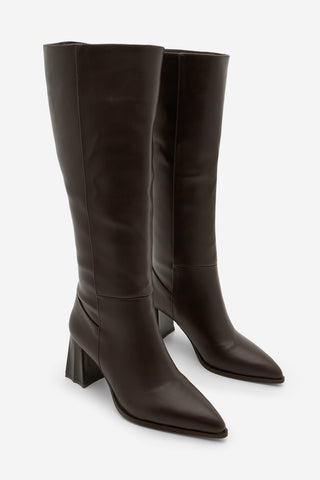 Kadın Fermuarsız Topuklu Çizme Runava - Kahve