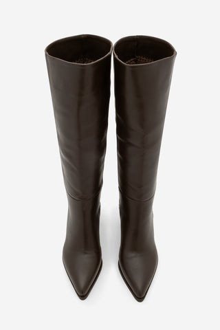 Kadın Fermuarsız Topuklu Çizme Runava - Kahve