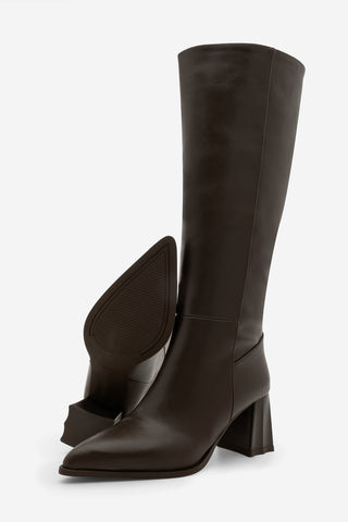 Kadın Fermuarsız Topuklu Çizme Runava - Kahve