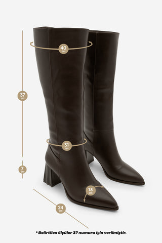 Kadın Fermuarsız Topuklu Çizme Runava - Kahve