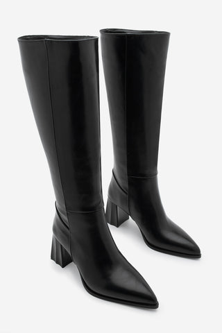 Kadın Fermuarsız Topuklu Çizme Runava - Siyah