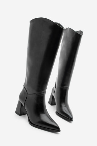 Kadın Fermuarsız Topuklu Çizme Tines - Siyah
