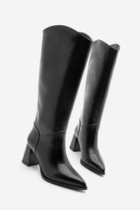 Kadın Fermuarsız Topuklu Çizme Tines - Siyah