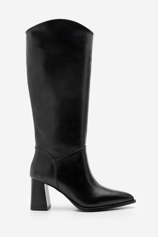 Kadın Fermuarsız Topuklu Çizme Tines - Siyah