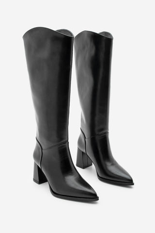 Kadın Fermuarsız Topuklu Çizme Tines - Siyah