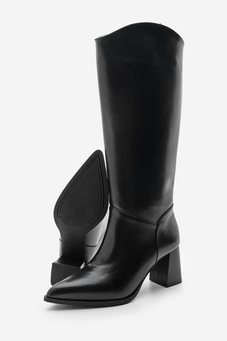 Kadın Fermuarsız Topuklu Çizme Tines - Siyah