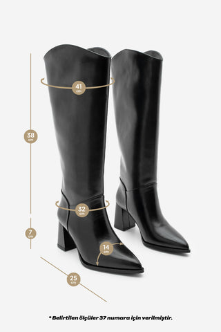 Kadın Fermuarsız Topuklu Çizme Tines - Siyah