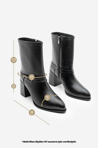 Kadın Kemer Detaylı Topuklu Bot Taluva - Siyah