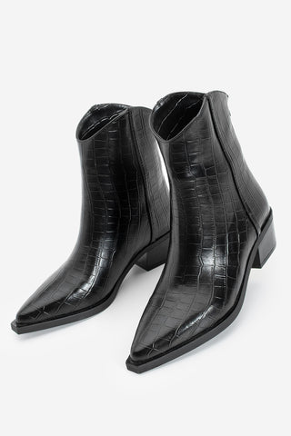 Kadın Sivri Burun Western Bot Vildo - Siyah Croco
