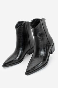 Kadın Sivri Burun Western Bot Vildo - Siyah Croco