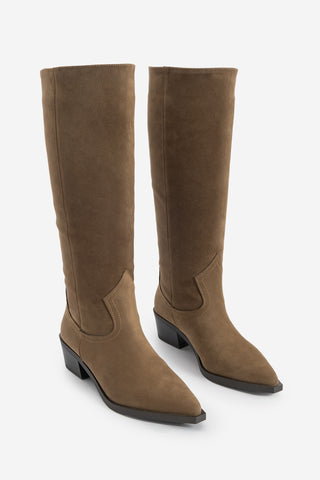 Kadın Sivri Burun Western Çizme Mivez - Kahve Süet