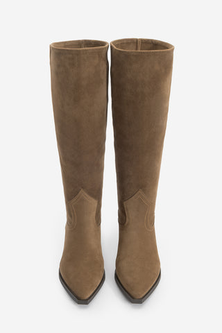 Kadın Sivri Burun Western Çizme Mivez - Kahve Süet