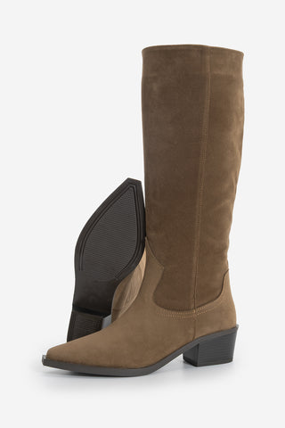 Kadın Sivri Burun Western Çizme Mivez - Kahve Süet