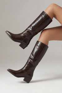 Kadın Sivri Burun Western Çizme Mivez - Kahve