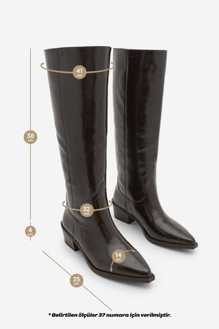 Kadın Sivri Burun Western Çizme Mivez - Kahve