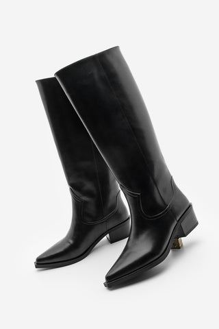 Kadın Sivri Burun Western Çizme Mivez - Siyah