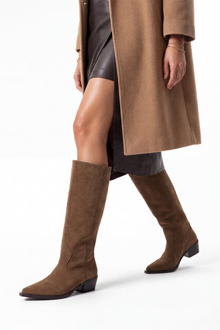 Kadın Sivri Burun Western Çizme Mivez - Tütün Kahve Süet