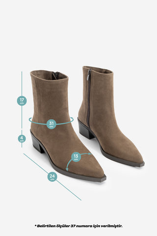 Kadın Sivri Burun Western Bot Tahis - Kahve Süet