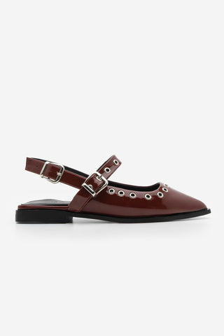 Kadın Sivri Burun Troklu Günlük Babet Parzin - Bordo Rugan