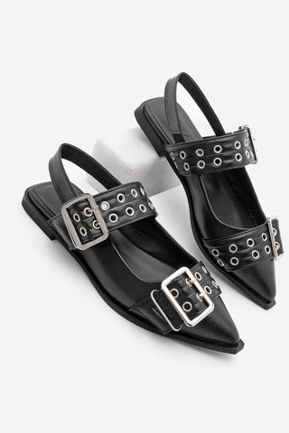 Kadın Troklu Çift Bantlı Babet Vitya - Siyah